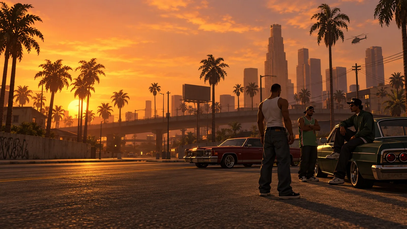 Sunset over the streets of San Andreas